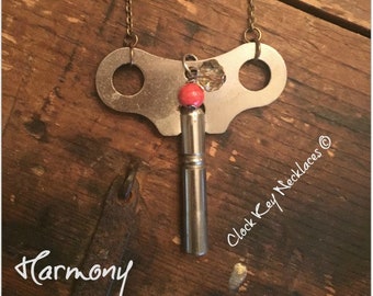 Winding Clock Key Necklace (HARMONY) - Old Key - Clock Necklace - Vintage Key Pendant