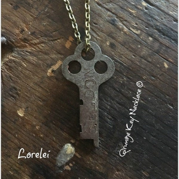 Old Key Necklace LORELEI: Vintage Key, Pendant Necklace, Boho Necklace