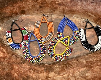 Vibrant Maasai Teardrop Earrings - Boho Dangles, Colorful African Beaded Jewelry