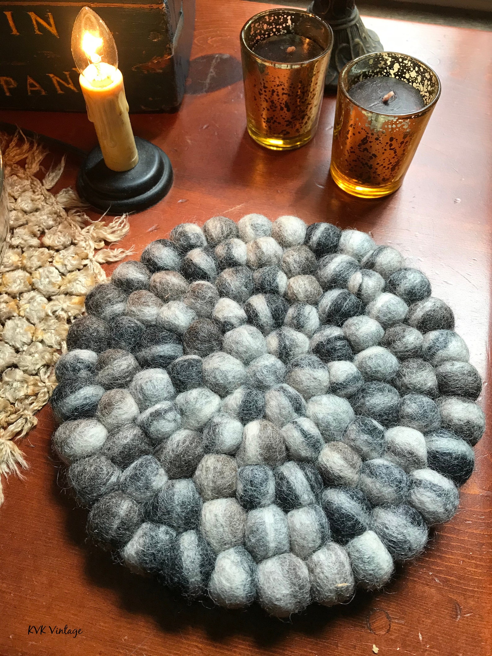 Mixed Gray Felt Ball Wool Trivet Trivets Felted Wool Gift Etsy
