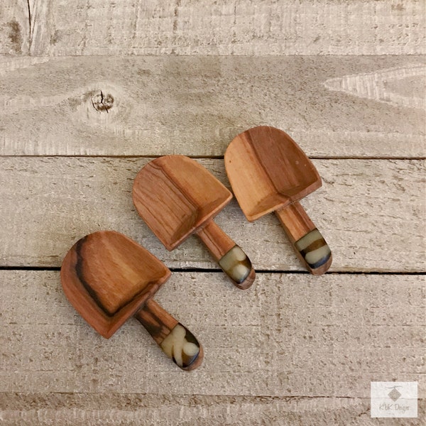 Rustic Olive Wood Scoop Trio - Mini Coffee Scoops, Wooden Spoons, Measuring Set