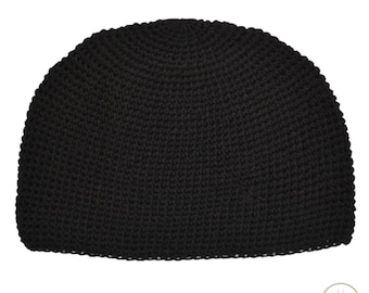 Black Kufi Skull Cap - Stylish Crocheted Beanie Hat, Ethically sourced