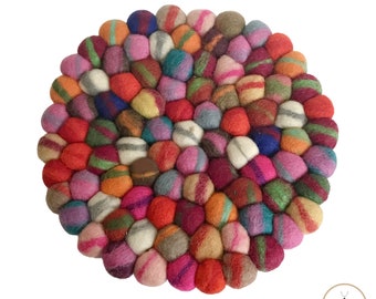 Multi Colort Felt Ball Wool Trivet - Unique Table Decor Accent