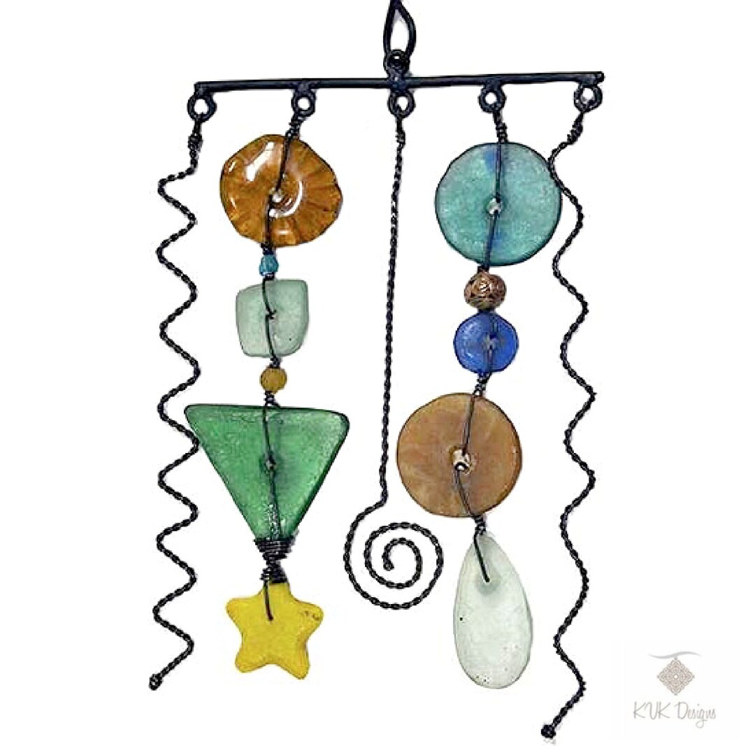 Metal & Glass Bead Mobile Glass Art Glass Beads Hanging Etsy