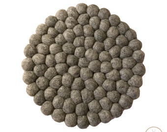 Gray Felt Ball Wool Trivet - Unique Table Decor Accent