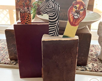 Handcrafted Leather Bookmarks with Safari Animals - Hand-painted Leather, Great Gift for Readers