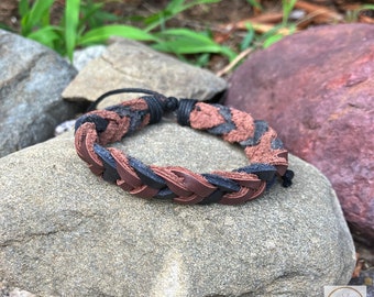 Boho Style Men's Black/Brown Leather Bracelet, Hand-braided, Unique Men's Jewelry