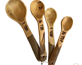 Rustic Coffee Tree Wood Measuring Spoons Set - Handcrafted Wooden Kitchen Utensils