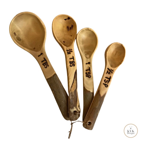 Rustic Coffee Tree Wood Measuring Spoons Set - Handcrafted Wooden Kitchen Utensils