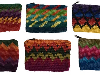 Rectangular Guatemalan Crochet Coin Purse - Change Purse - Coin Pouch - Crochet Pouch