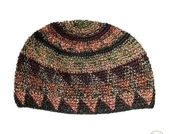 Zig Zag Earth Kufi Skull Cap - Stylish Crocheted Beanie Hat, Ethically sourced