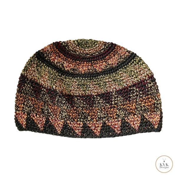 Zig Zag Earth Kufi Skull Cap - Stylish Crocheted Beanie Hat, Ethically sourced