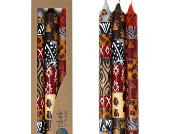 Set of 3 Hand Painted Dinner Candles Pair (UZIMA DESIGN) - Autumn Candle - Taper Candles - African Candles