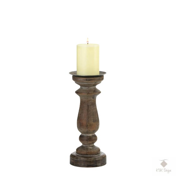 Antique Style Wooden Candle Holder Pillar Candle Holder - Etsy