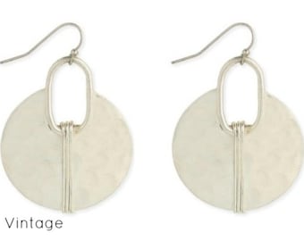 Silver Hammered Round Earrings - Boho Earrings - Dangle Earrings - Ethnic Earrings - Bohemian Jewelry