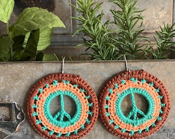 Peace & Love: Round Crochet Hippie Earrings for Boho Style Statement