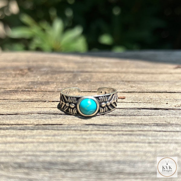 Sterling Silver Turquoise Toe Ring - Adjustable Boho Midi Ring