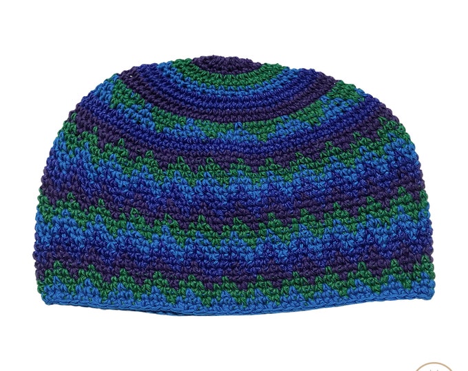 Blue Zig Zag Kufi Skull Cap Crocheted Beanie Hat Fair Trade - Etsy