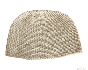 Cream Kufi Skull Cap - Stylish Crocheted Beanie Hat, Ethically sourced