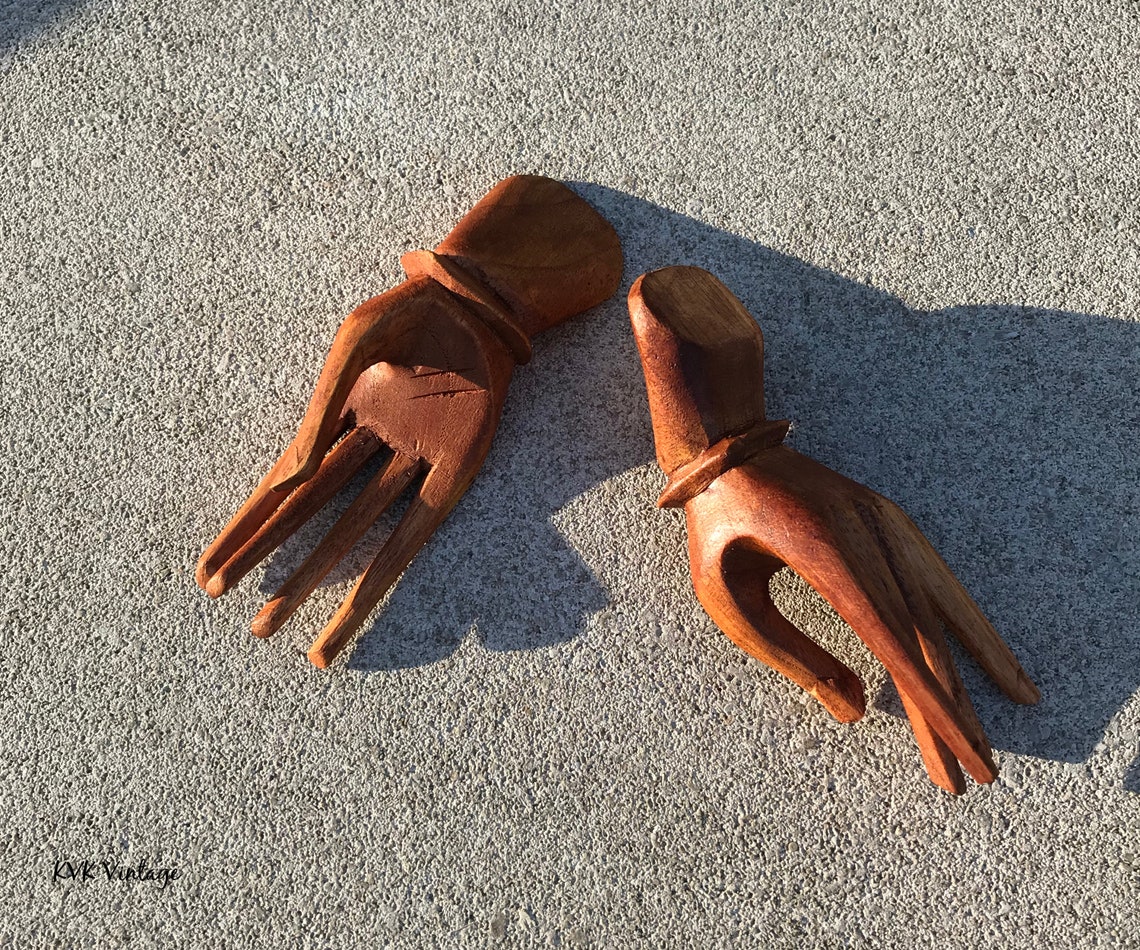 Set of 2 Wood Carved Miniature Hands Wood Sculpture Wooden Etsy
