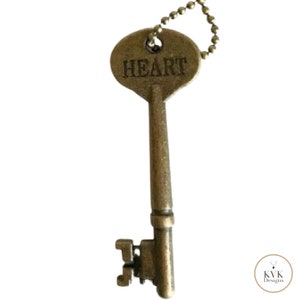 Vintage-inspired Key Necklace HEART, Vintage Key, Boho Necklace, Pendant Necklace image 1