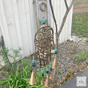 Boho Hamsa Hand Wind Chime - Colorful Beaded Outdoor Decor, Hand of Fatima