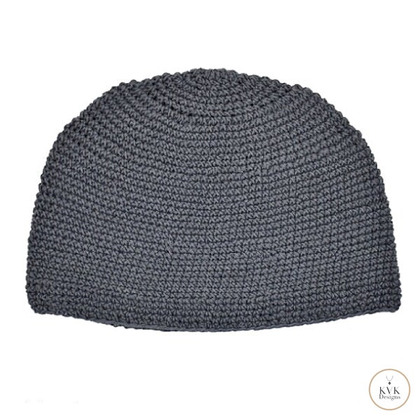Gray Kufi Skull Cap - Stylish Crocheted Beanie Hat, Ethically sourced