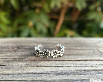 Sterling Silver Flower Toe Ring - Adjustable Boho Midi Ring