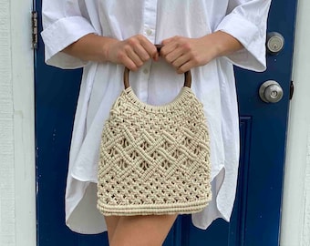 Boho Macrame Top Handle Bag  - Handcrafted Hippie Style