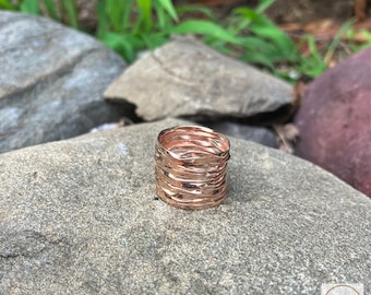 Rose Gold Textured Band Ring - Boho Ring, Wide Band Ring, Unique Statement Jewelry