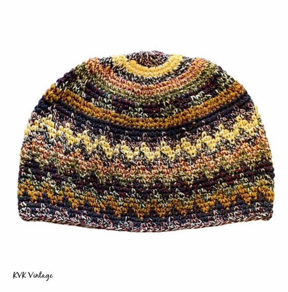 Zig Zag Earth Kufi Skull Cap Crocheted 