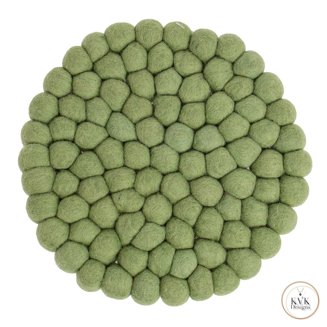 Green Felt Ball Trivet Wool Trivets Fair Trade Trivets Kitchen & Dining