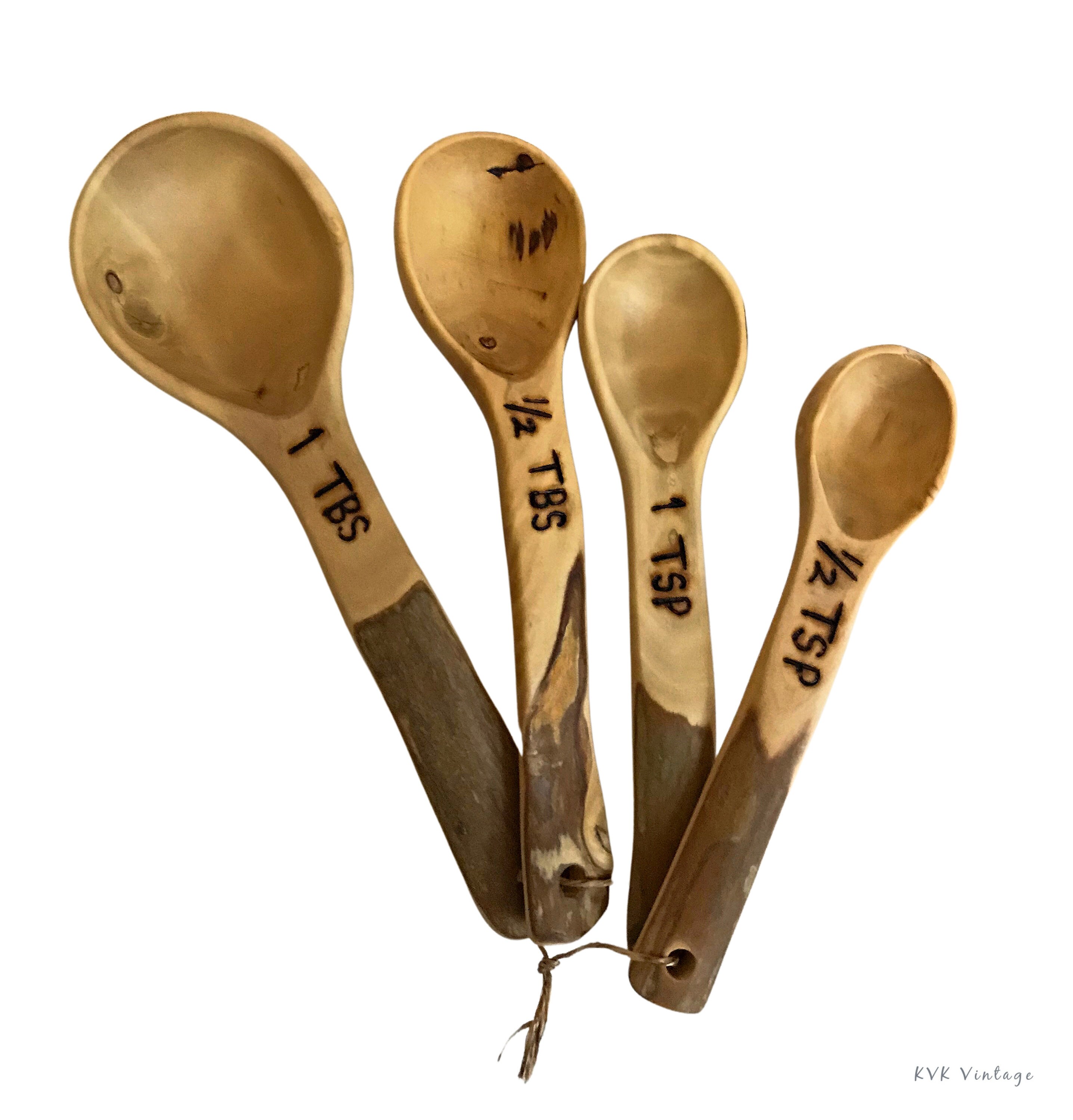 Talisman Designs Measuring Spoons 1 teaspoon Solid Beechwood Laser Etched Cat Collection 4 Piece Set includes 1 Tablespoon 1/2 teaspoon and 1/4 teaspoon 