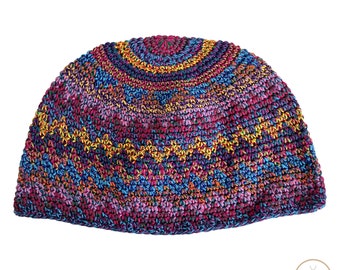 Zig Zag Multi Color Kufi Skull Cap - Stylish Crocheted Beanie Hat, Ethically sourced