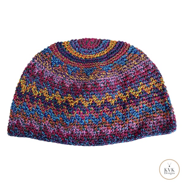 Zig Zag Multi Color Kufi Skull Cap - Stylish Crocheted Beanie Hat, Ethically sourced