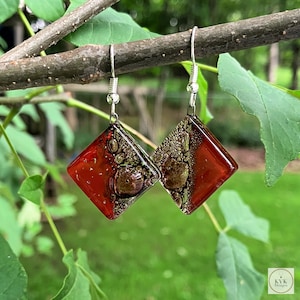 Boho Chic Rust Hand Blown Glass Dangle Earrings - Elegant Statement Jewelry