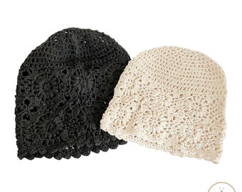 Flower Slouchy Beanie Hat, Crocheted Hat, Skull Cap, Chemo Cap