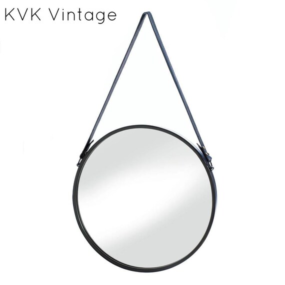 Hanging Wall Mirror With Faux Leather Strap Decorative Home Decor Accessories Living Mirrors