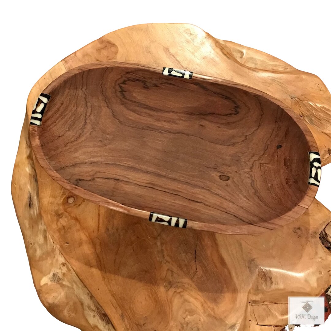 Olive Wood Dough Bowl Batik Inlay, Wooden Bowl, Decorative Bowl, Bread