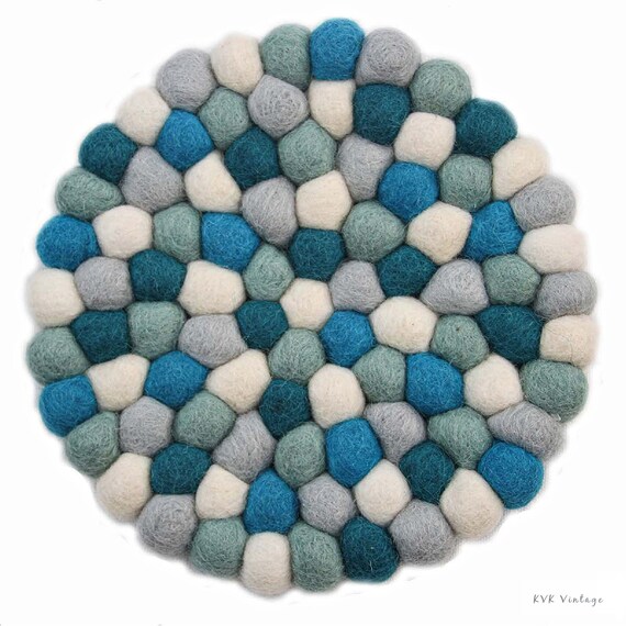 Blue Felt Ball Wool Trivet Trivets Felted Wool Gift for Etsy