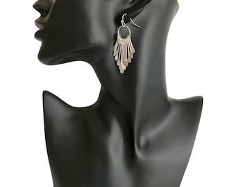 Gorgeous Boho Silver Fringe Paddle Earrings