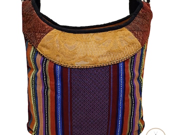 Boho Stripe Crossbody Bag - Sling Bag, Handmade Shoulder Purse for Free Spirits