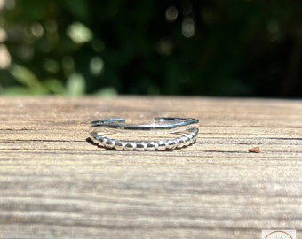 Sterling Silver Bead Band Toe Ring - Adjustable Boho Midi Ring