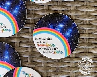 Rainbow Vinyl Sticker / Rainbow and Stars Sticker / Rainbow Vinyl Decal / Inspirational Quote Sticker / When it Rains Look for Rainbows