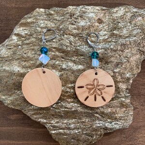 Sand Dollar Wood Earrings / Ocean Lover Earrings / Sand Dollar Earrings / Natural Wood Earrings / Beachy Earrings / By the Sea Earrings image 3