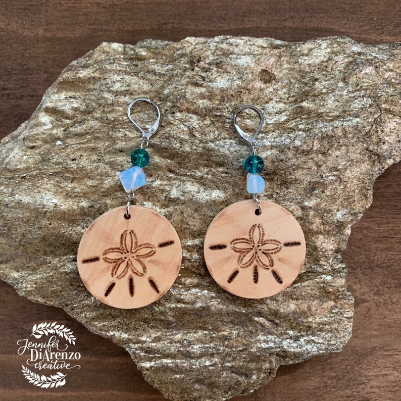 Sand Dollar Wood Earrings / Ocean Lover Earrings / Sand Dollar Earrings / Natural Wood Earrings / Beachy Earrings / By the Sea Earrings image 1