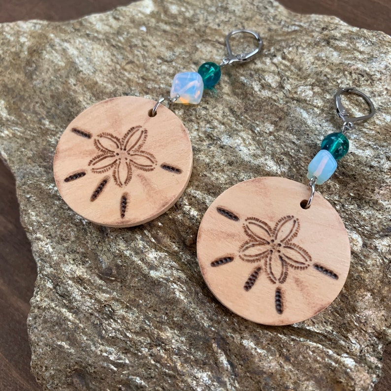 Sand Dollar Wood Earrings / Ocean Lover Earrings / Sand Dollar Earrings / Natural Wood Earrings / Beachy Earrings / By the Sea Earrings image 2