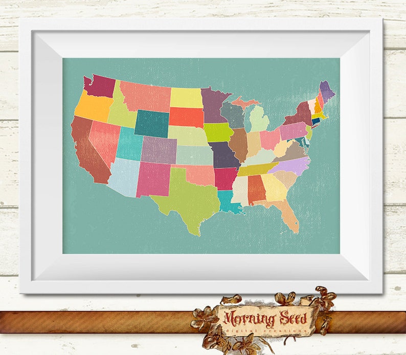 United States Map Wall Art 5 Size High Resolution Printables Etsy