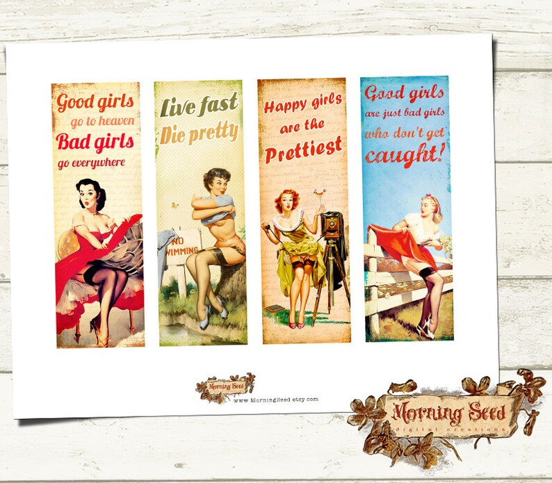 printable bookmark pin up girls with funny quote art 2 x 6