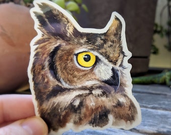 Great Horned Owl Die Cut Sticker | Owl, Watercolor Owl, Owl Watercolor, Owl Sticker, Watercolor, Art Sticker, Vinyl Sticker